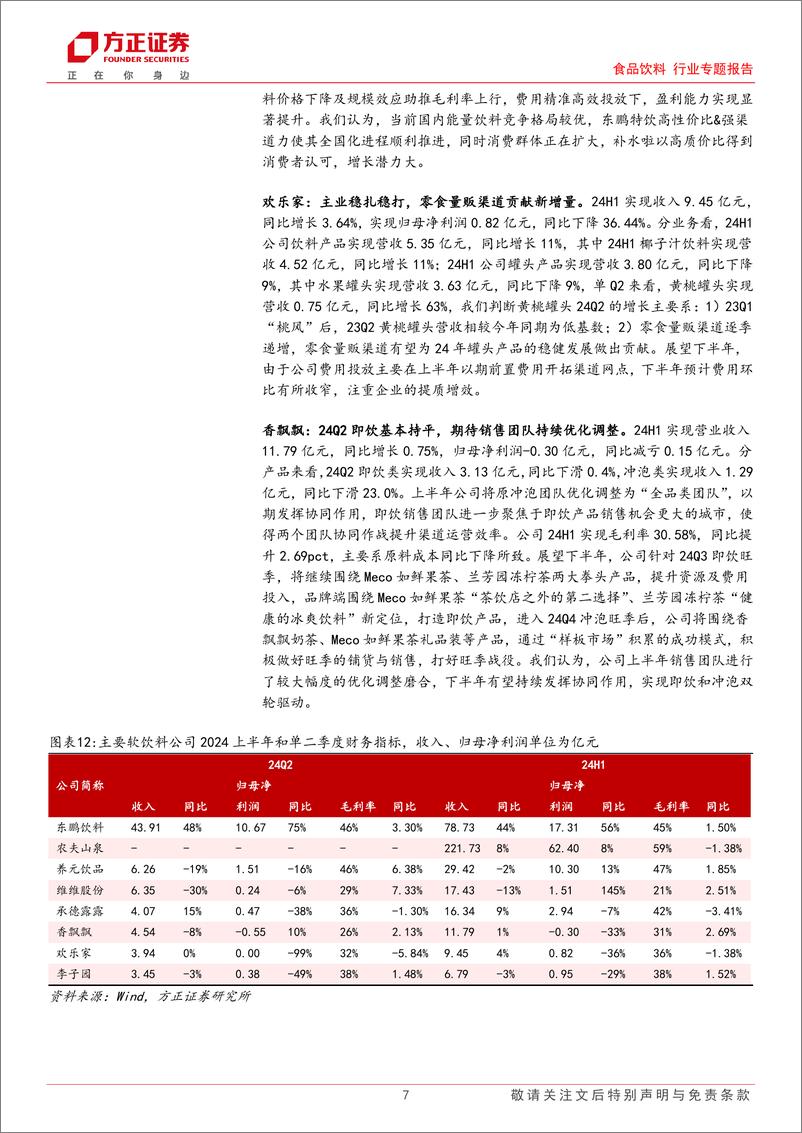 《食品饮料行业专题报告-乳制品%26软饮料%26保健品及食品添加剂24H1中报总结：内需承压，分化明显-240906-方正证券-10页》 - 第7页预览图