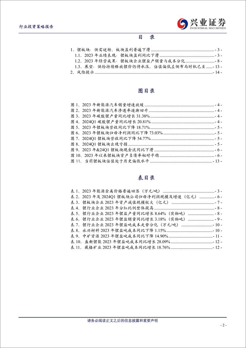 《锂行业2023年报及2024一季报总结及展望：下行趋势趋缓，板块进入左侧配置窗口期-240515-兴业证券-15页》 - 第2页预览图