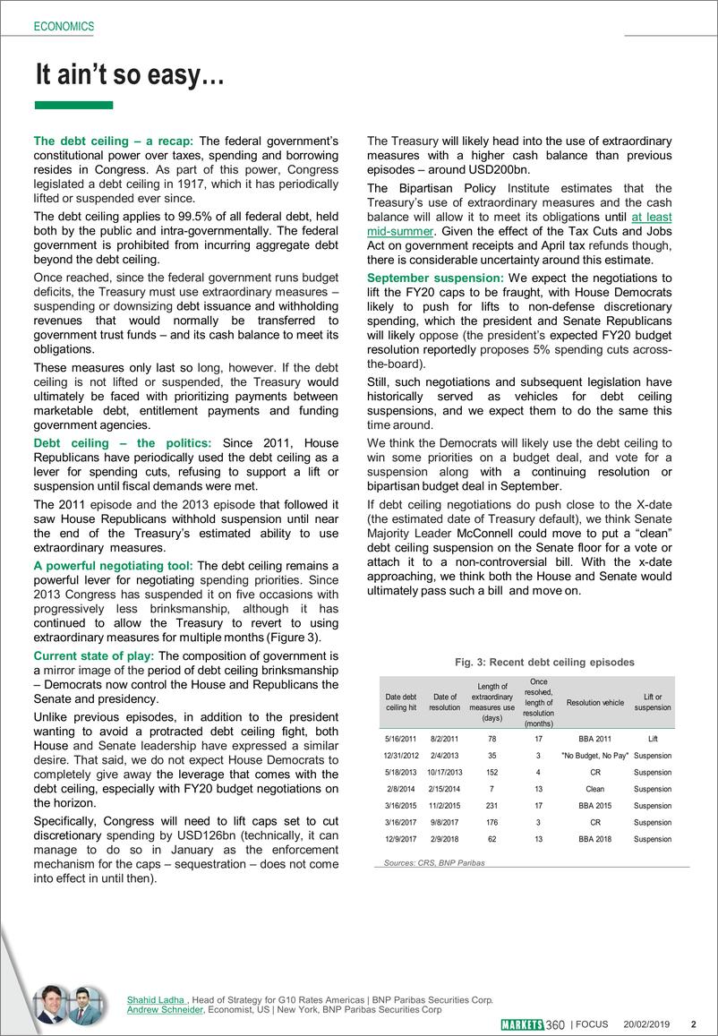 《巴黎银行-美股-宏观策略-美国：债务上限僵局持续到秋季-20190220-9页》 - 第3页预览图