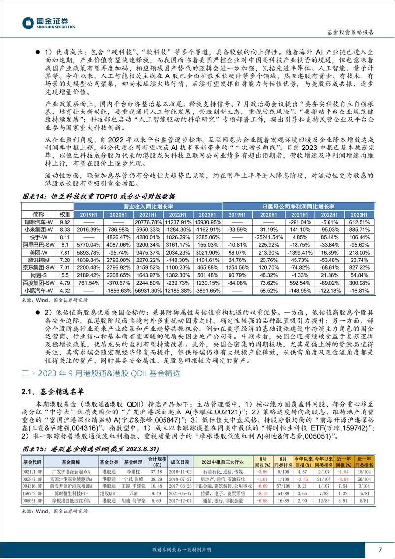 《2023年9月公募港股通及港股QDII基金投资策略：优质成长+高股息，“哑铃策略”攻守兼备-20230911-国金证券-24页》 - 第8页预览图