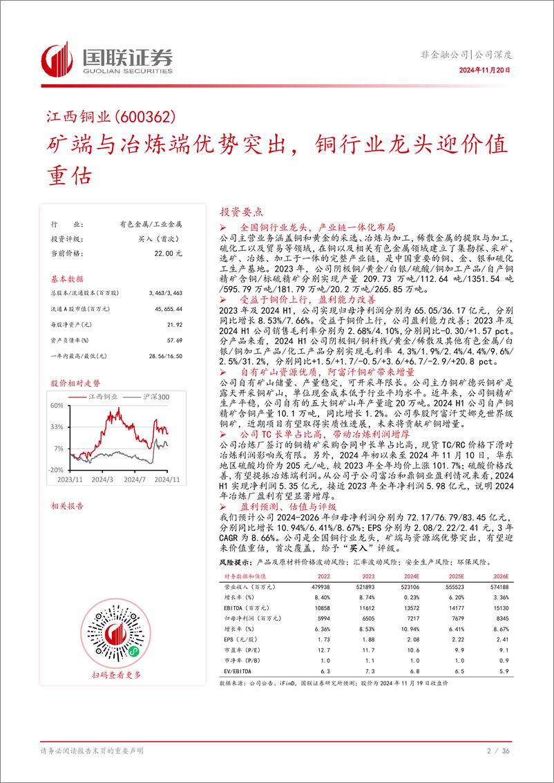 《江西铜业(600362)公司深度：矿端与冶炼端优势突出，铜行业龙头迎价值重估-241120-国联证券-37页》 - 第3页预览图