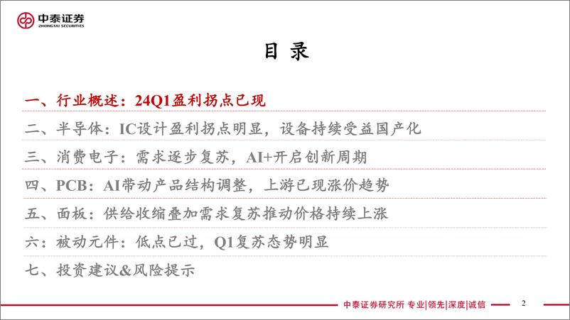 《电子行业2023%2624Q1总结：Q1盈利拐点已现，AI仍是创新主线-240526-中泰证券-83页》 - 第2页预览图