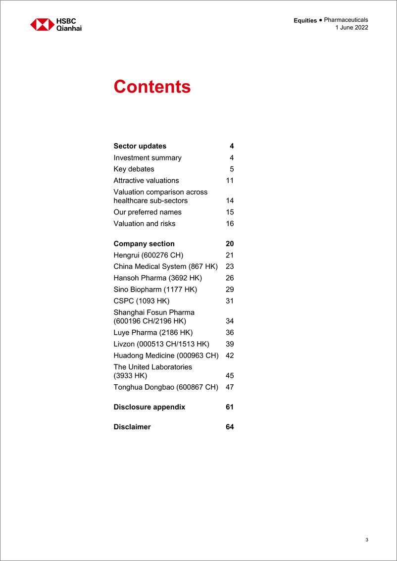 《HSBC-中国制药行业-有吸引力的估值；创新支持增长-2022.6.1-65页》 - 第4页预览图