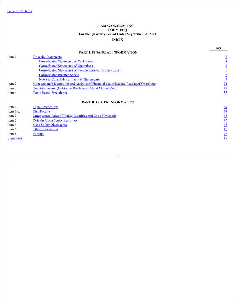 《亚马逊2023年第三季度公司财报FORM 10-Q-英-51页》 - 第3页预览图