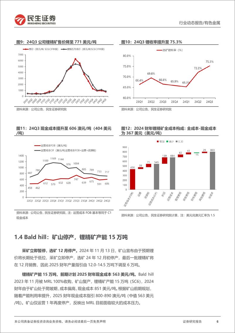 《有色金属锂行业动态报告：澳矿停产，行业出清信号明显-241120-民生证券-17页》 - 第6页预览图