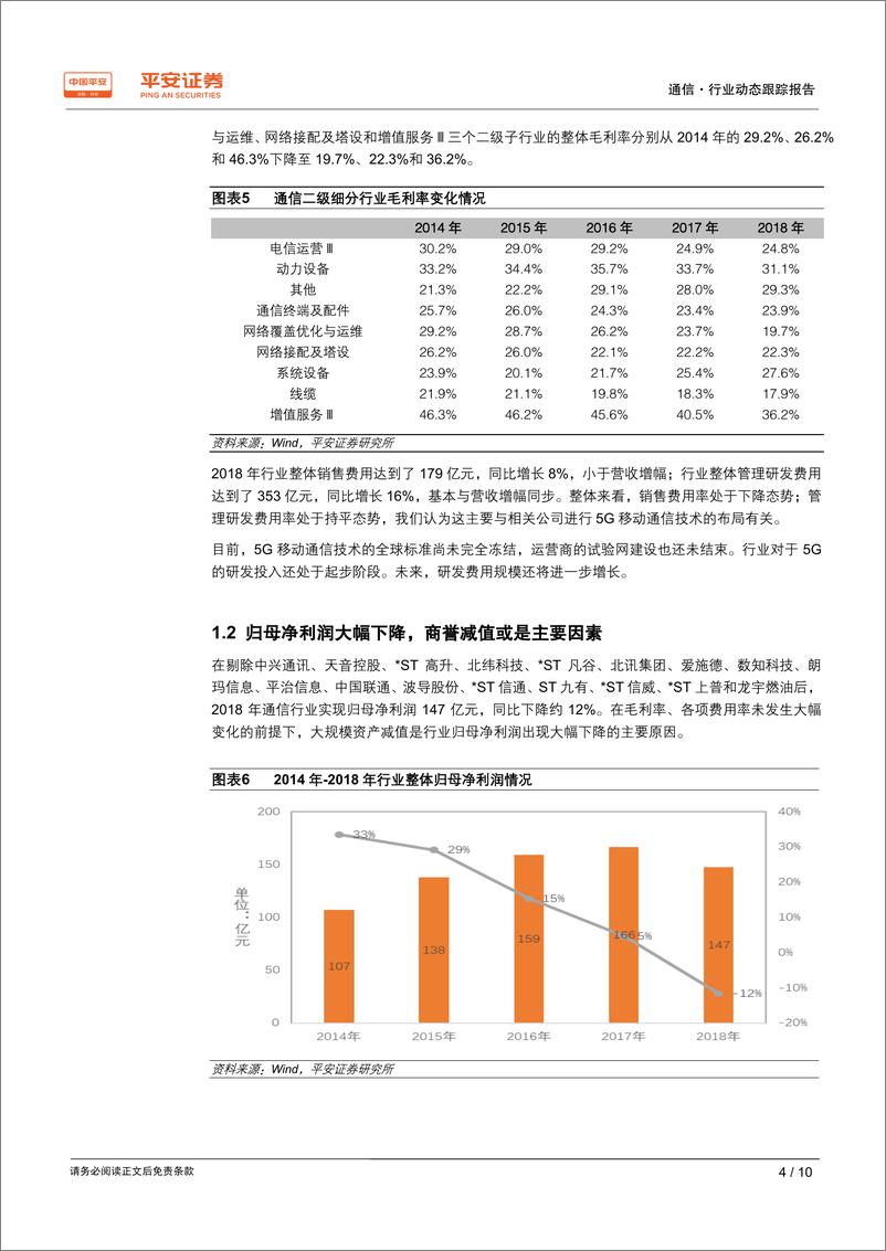 《通信行业2018年年报及2019年一季报业绩综述：盈利能力有所下降，复苏信号需密切跟踪-20190509-平安证券-10页》 - 第5页预览图