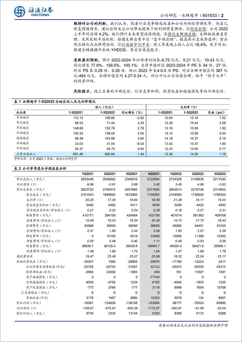 《永辉超市-601933-公司季报点评：门店调整致3Q22收入降4%，经营调优毛利提效》 - 第2页预览图