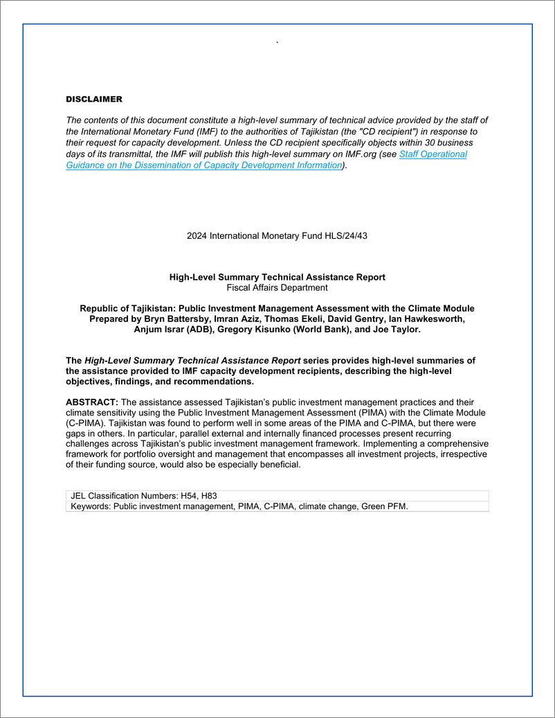 《IMF-塔吉克斯坦：气候模块公共投资管理评估（英）-2024.11-4页》 - 第2页预览图