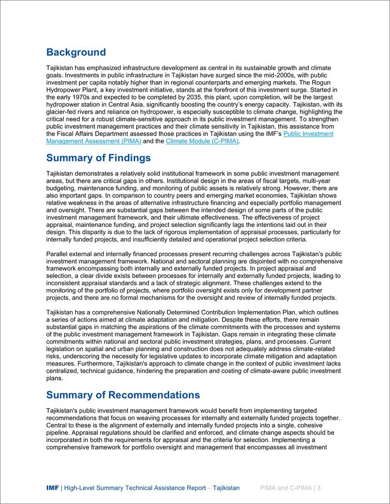《IMF-塔吉克斯坦：气候模块公共投资管理评估（英）-2024.11-4页》 - 第3页预览图