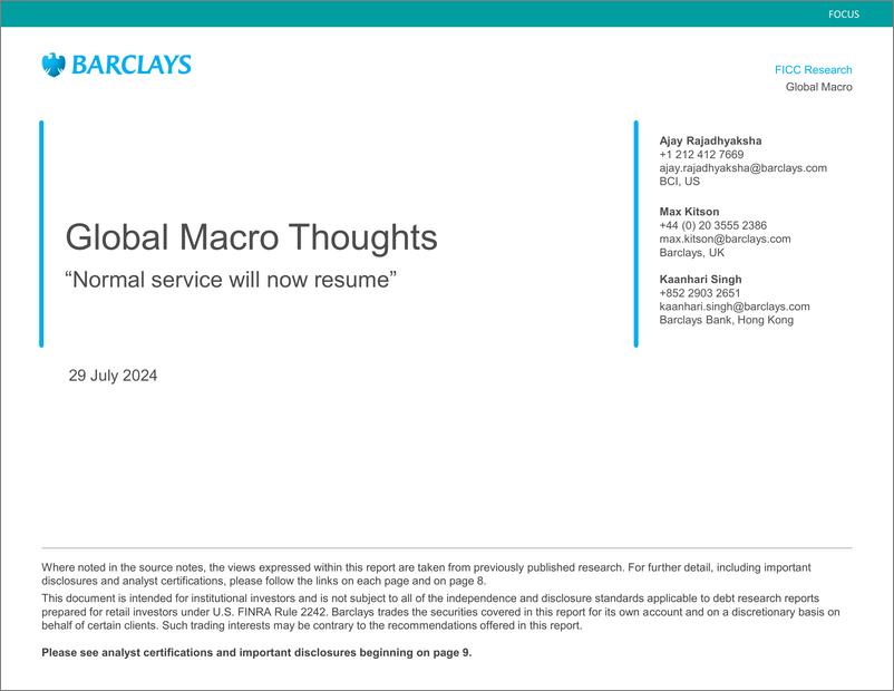 《Barclays_Global_Macro_Thoughts_Normal_service_will_now_resume_》 - 第1页预览图