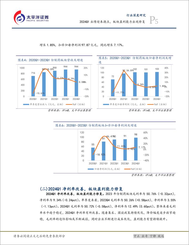 《医药行业深度研究：2024Q1业绩迎来拐点，板块盈利能力出现修复-240514-太平洋证券-21页》 - 第5页预览图