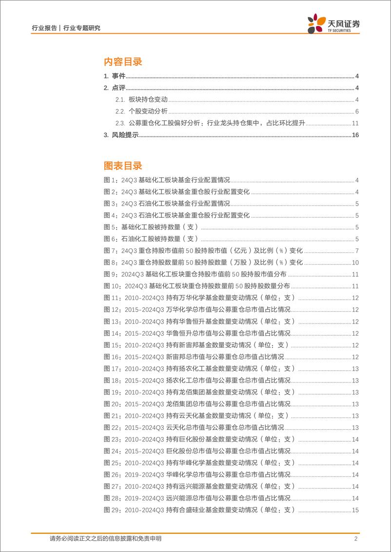 《基础化工行业专题研究：24Q3持仓配置环比小幅回落，细分龙头重仓比例持续提升-241118-天风证券-17页》 - 第2页预览图