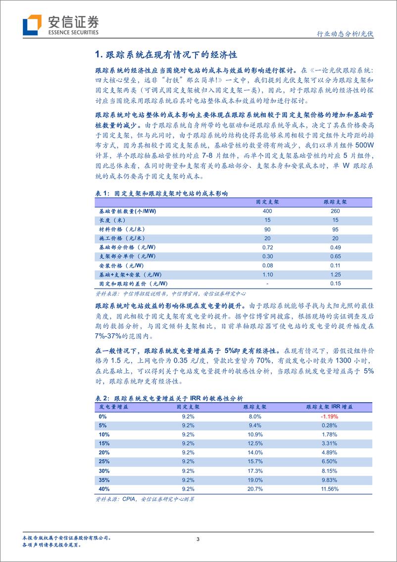 《光伏行业动态分析：二论光伏跟踪系统，组件1时代，经济性依然显著！-20200923-安信证券-12页》 - 第3页预览图