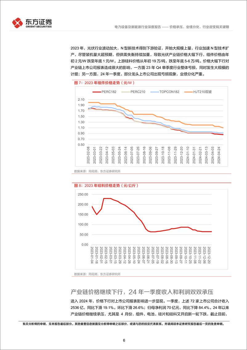 《光伏行业23年年报和24年Q1季报总结：价格承压，业绩分化，行业迎变局关键期-240514-东方证券-18页》 - 第6页预览图