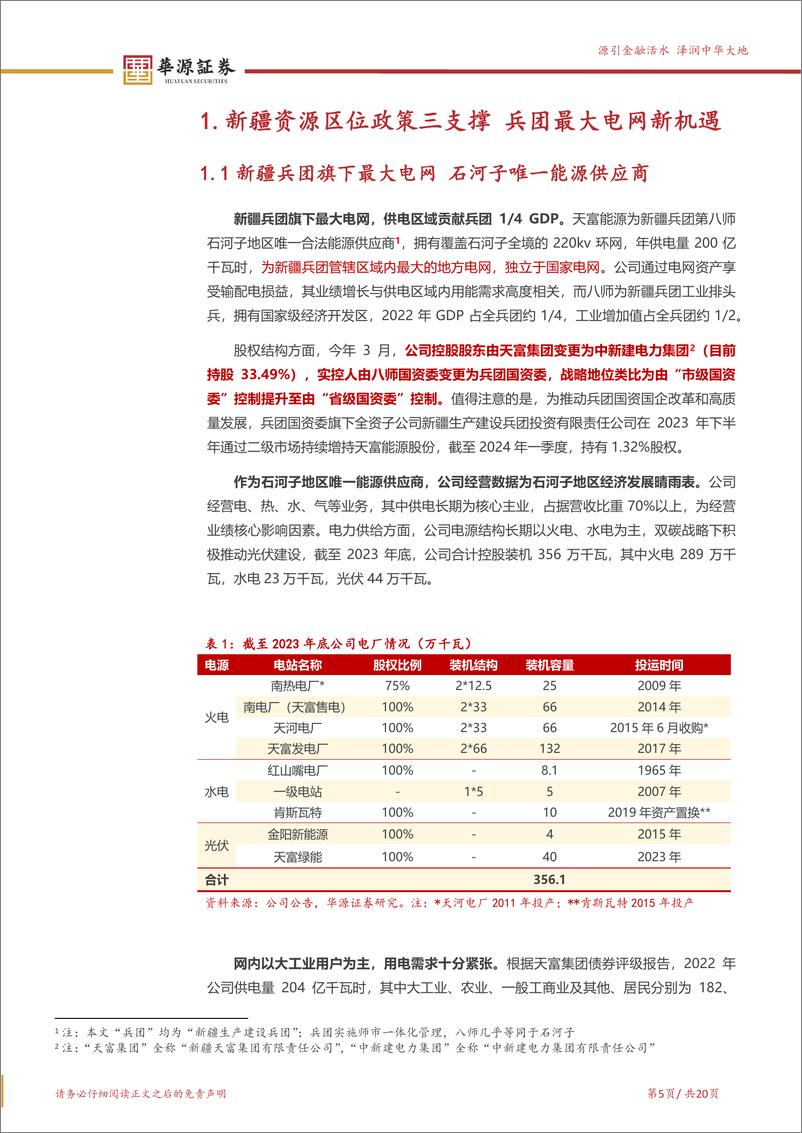 《天富能源(600509)新疆兵团最大电网，电改国改迎新机遇-240702-华源证券-20页》 - 第5页预览图