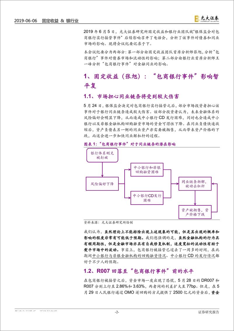 《“包商银行后续如何影响市场”电话会议纪要：“包商银行事件”影响暂平复，后续如何影响市场？-20190606-光大证券-12页》 - 第3页预览图