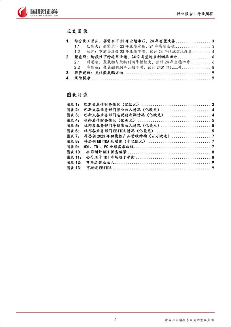 《基础化工行业周专题：海外化工综合巨头和聚氨酯领先企业业绩解读》 - 第2页预览图