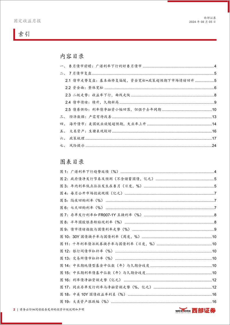 《7月固定收益月报：广谱利率下行利好8月债市-240805-西部证券-25页》 - 第2页预览图