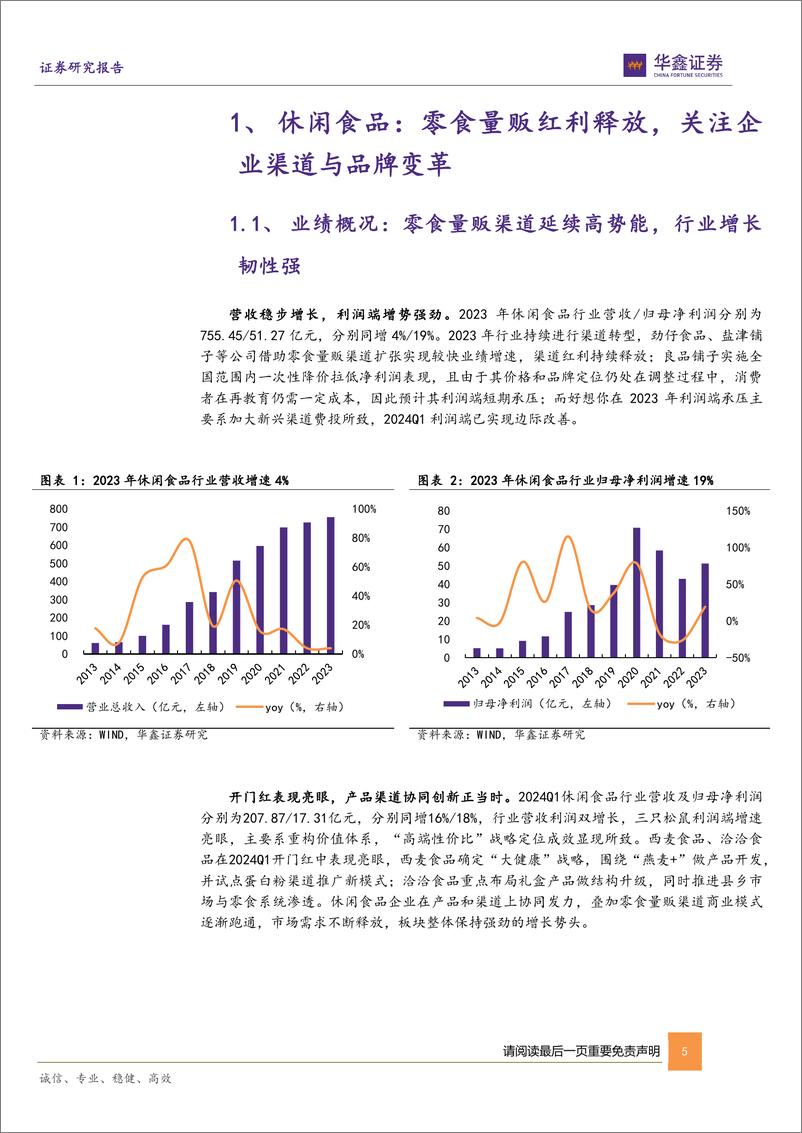 《休闲食品板块2023年及2024Q1总结：渠道转型红利释放，盈利端增长可期-240524-华鑫证券-25页》 - 第5页预览图