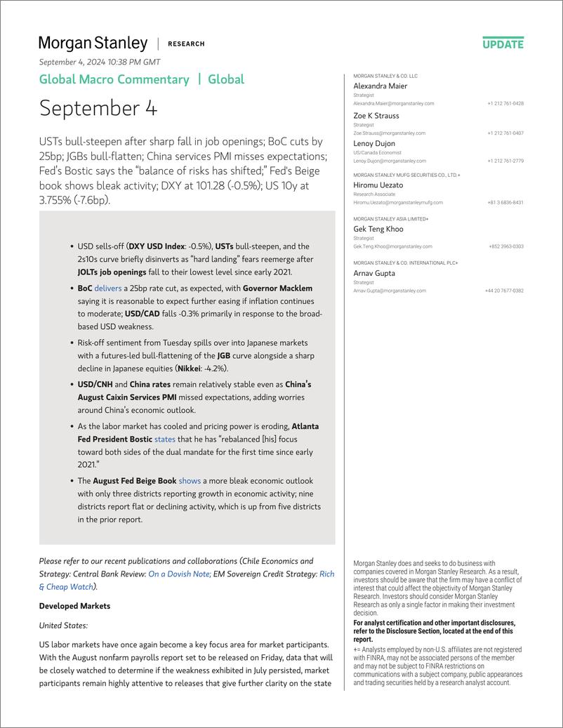 《Morgan Stanley Fixed-Global Macro Commentary September 4-110187383》 - 第1页预览图