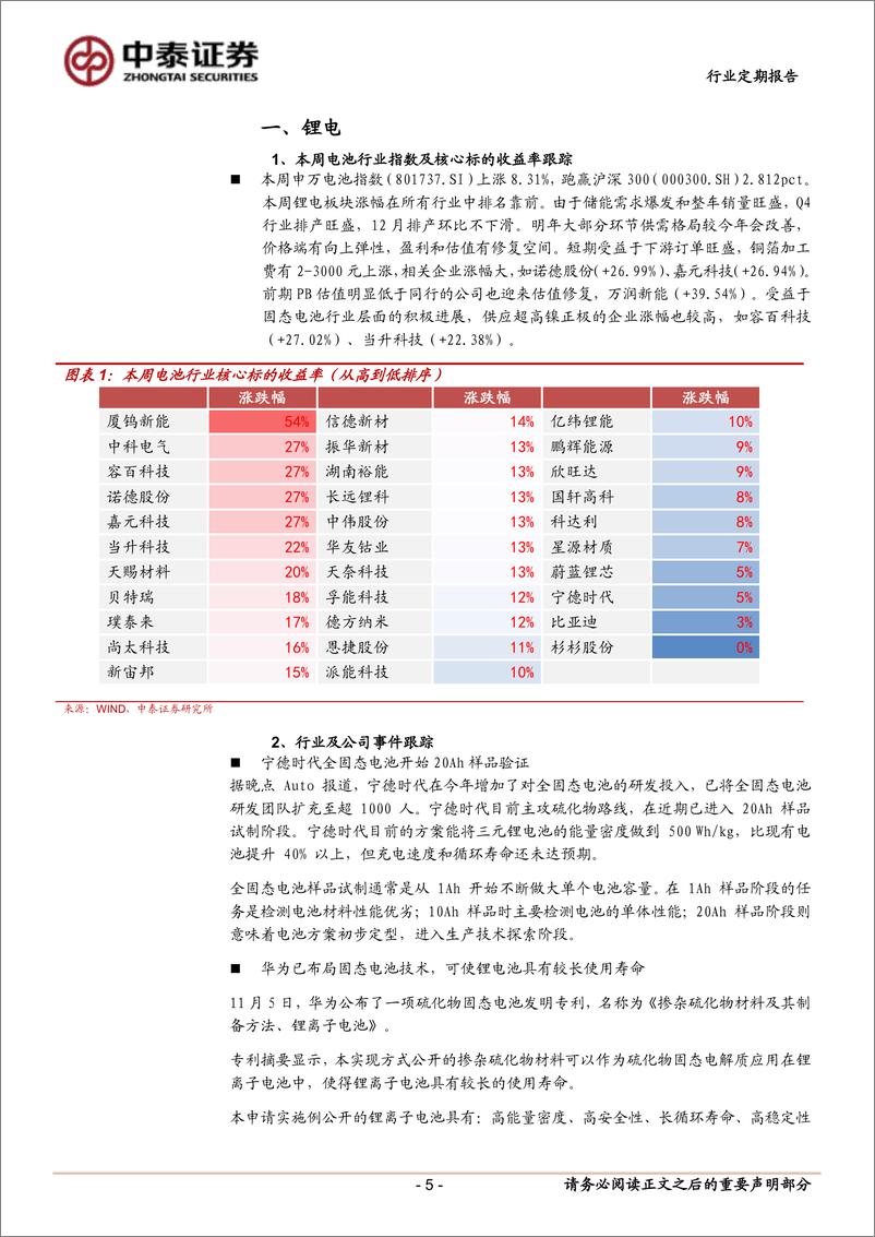 《电力设备行业：固态电池行业催化频发，宁德全固态电池20Ah样品进入试制阶段-241110-中泰证券-22页》 - 第5页预览图