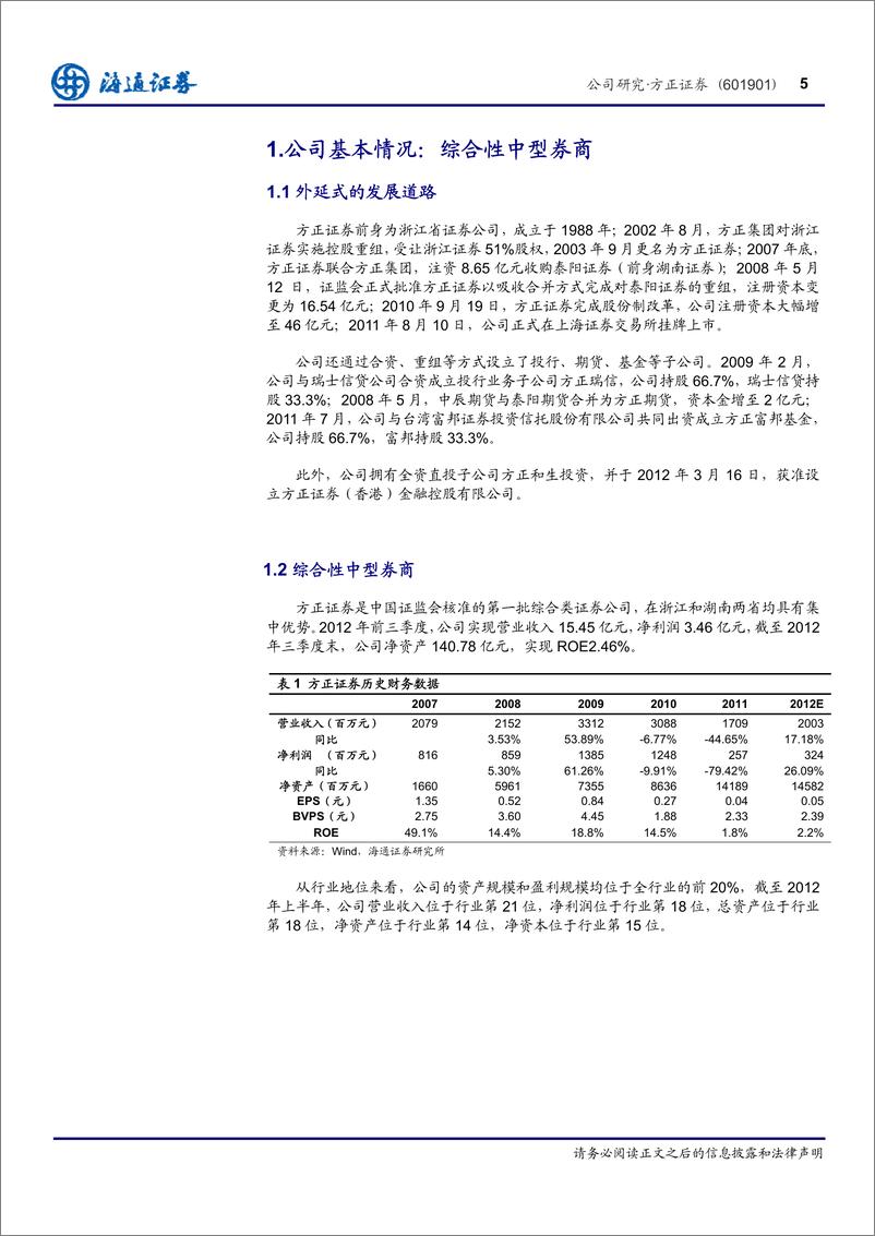《公司研海通证丁文方正证券(601901)上市公司深度报告，具备综合金融优势，业绩有望大幅提20130131》 - 第6页预览图