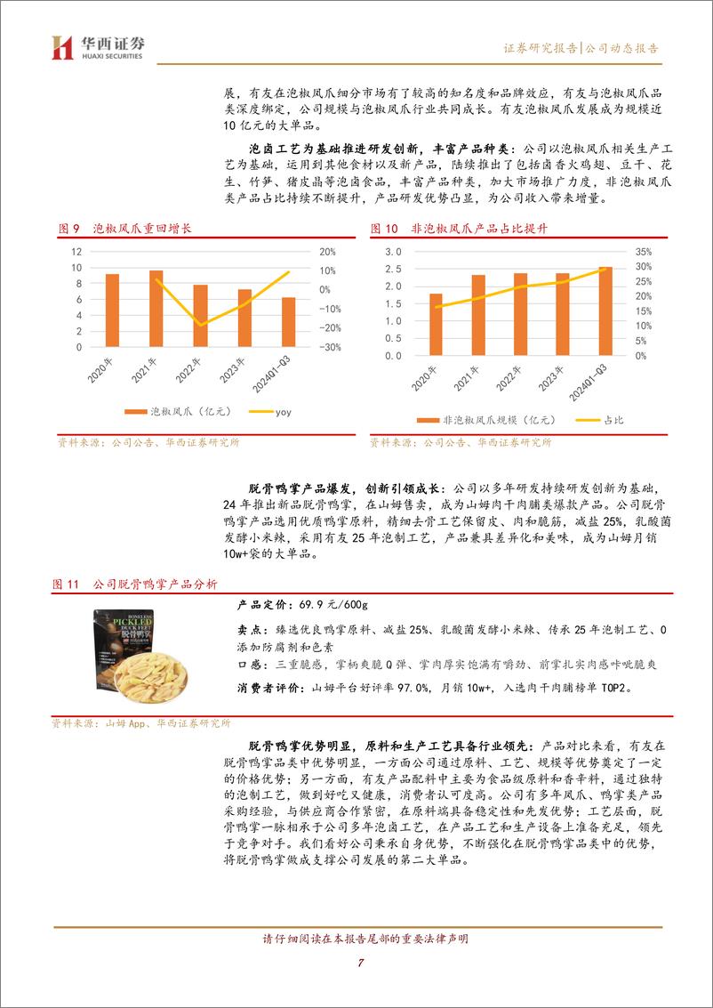 《有友食品(603697)泡椒凤爪第一品牌，大单品%2b新渠道驱动新成长-241123-华西证券-17页》 - 第7页预览图