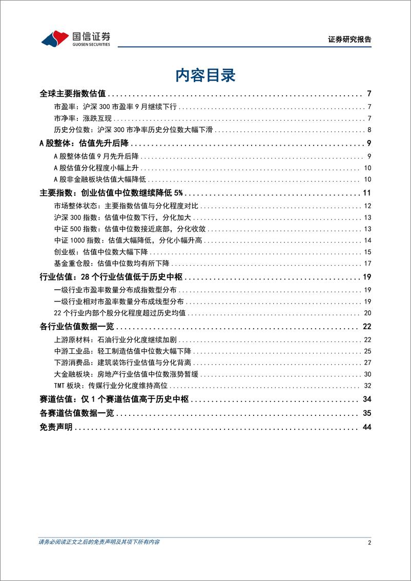 《策略深度研究：9月A股整体估值先升后降，分化度小幅上升-20221011-国信证券-45页》 - 第3页预览图