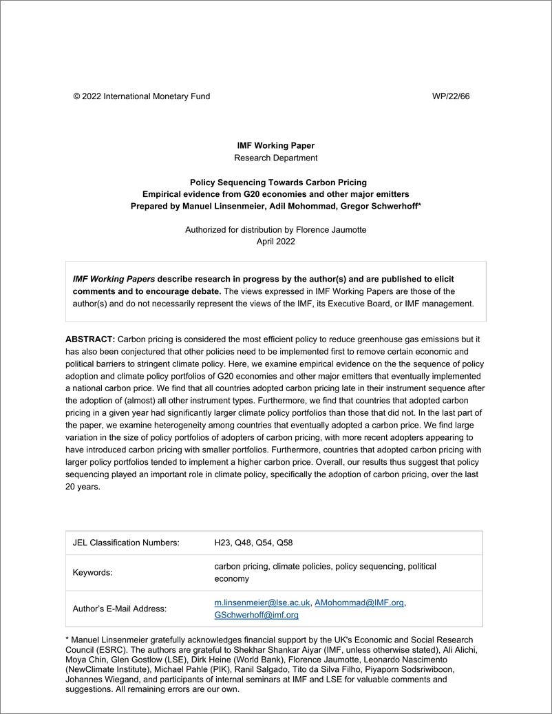 《IMF-碳定价的政策顺序——来自G20经济体和其他主要排放国的经验证据（英）-2022.4-33页》 - 第3页预览图