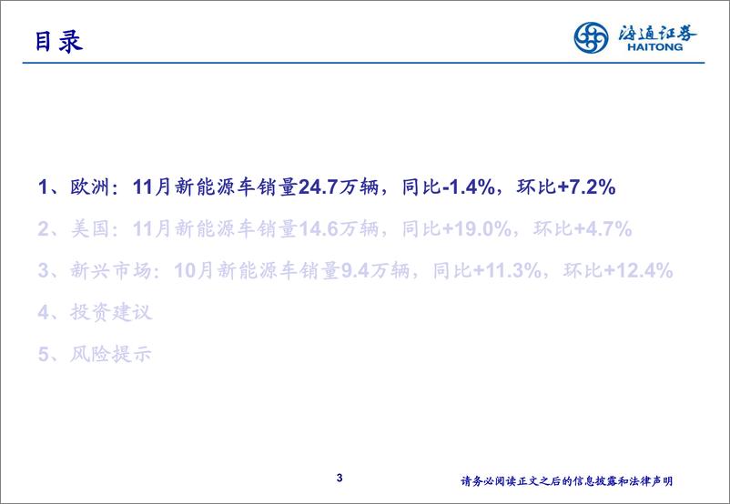 《电力设备及新能源行业海外新能源车销量月报：11月美国销量同比%2b19%25，10月新兴市场销量同比%2b11%25-241229-海通证券-51页》 - 第3页预览图