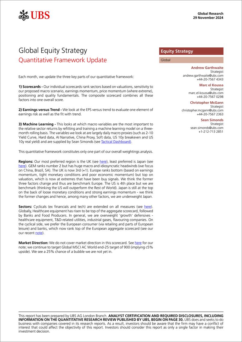 《UBS Equities-Global Equity Strategy _Quantitative Framework Update_ Garth...-111895610》 - 第1页预览图