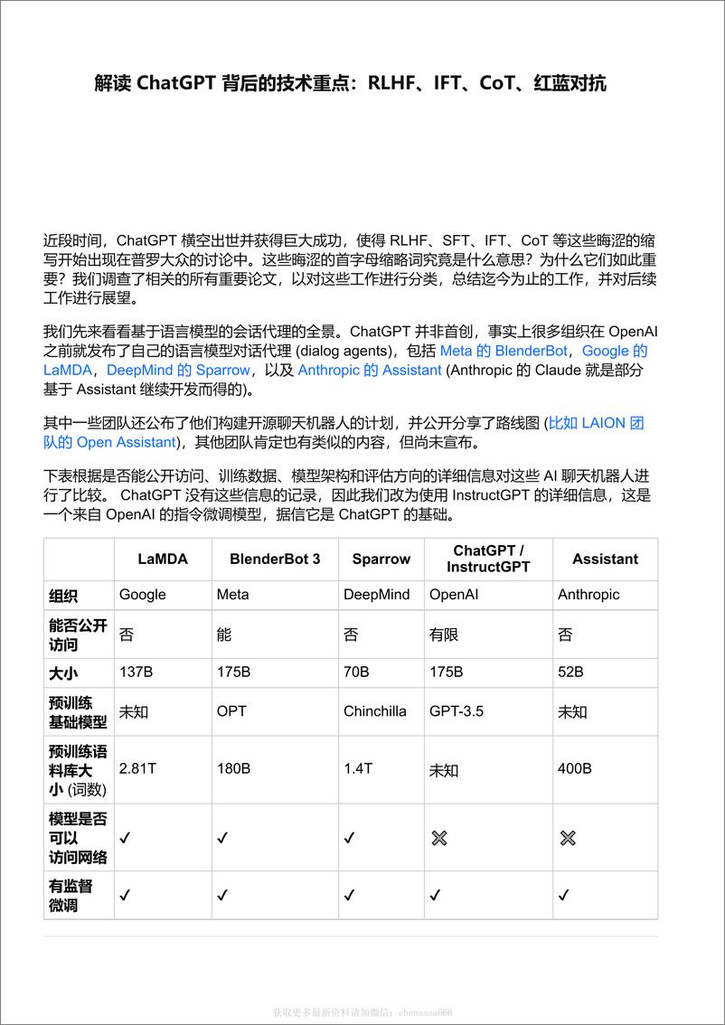 《解读 ChatGPT 背后的技术重点：RLHF、IFT、CoT、红蓝对抗》 - 第1页预览图