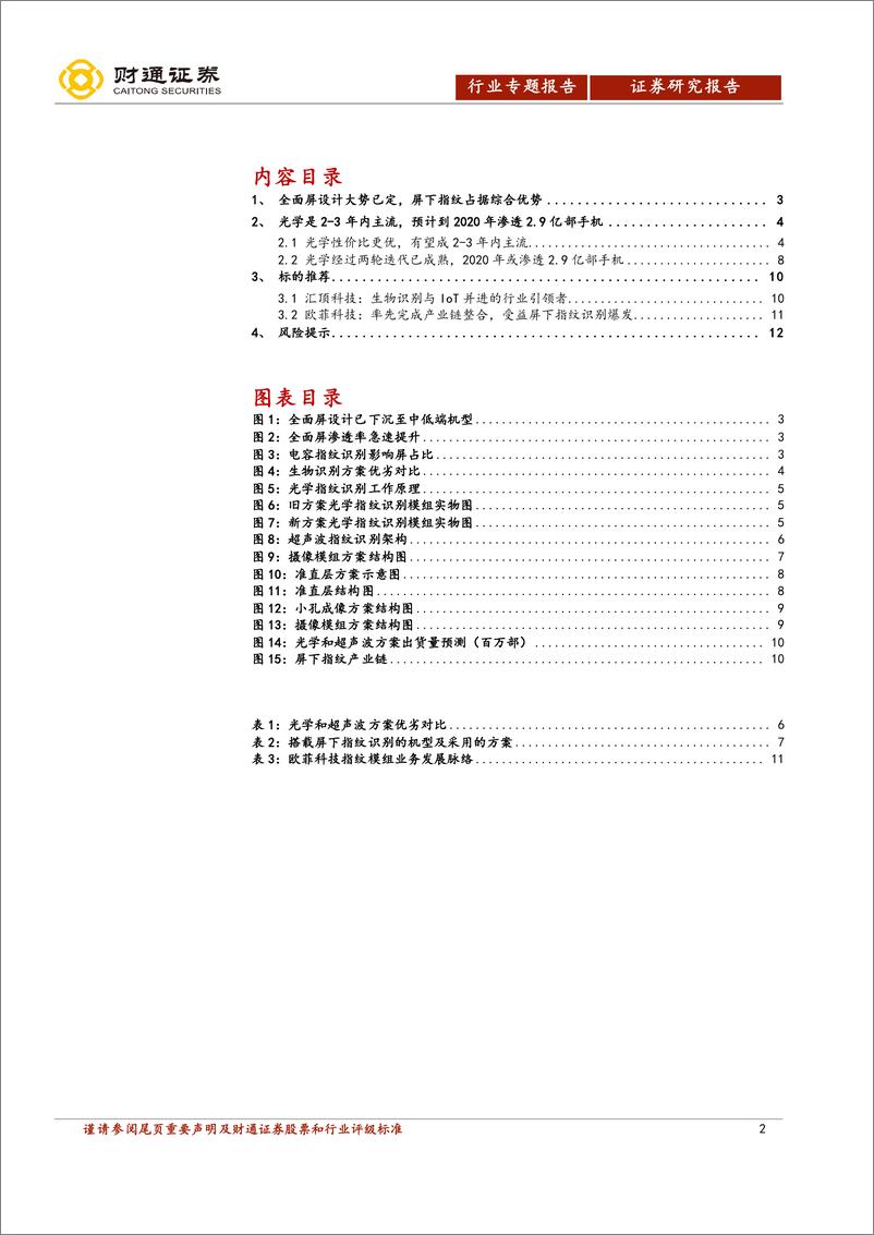 《电子行业专题报告：屏下指纹机会大，光学是2~3年内主流-20190225-财通证券-13页》 - 第3页预览图