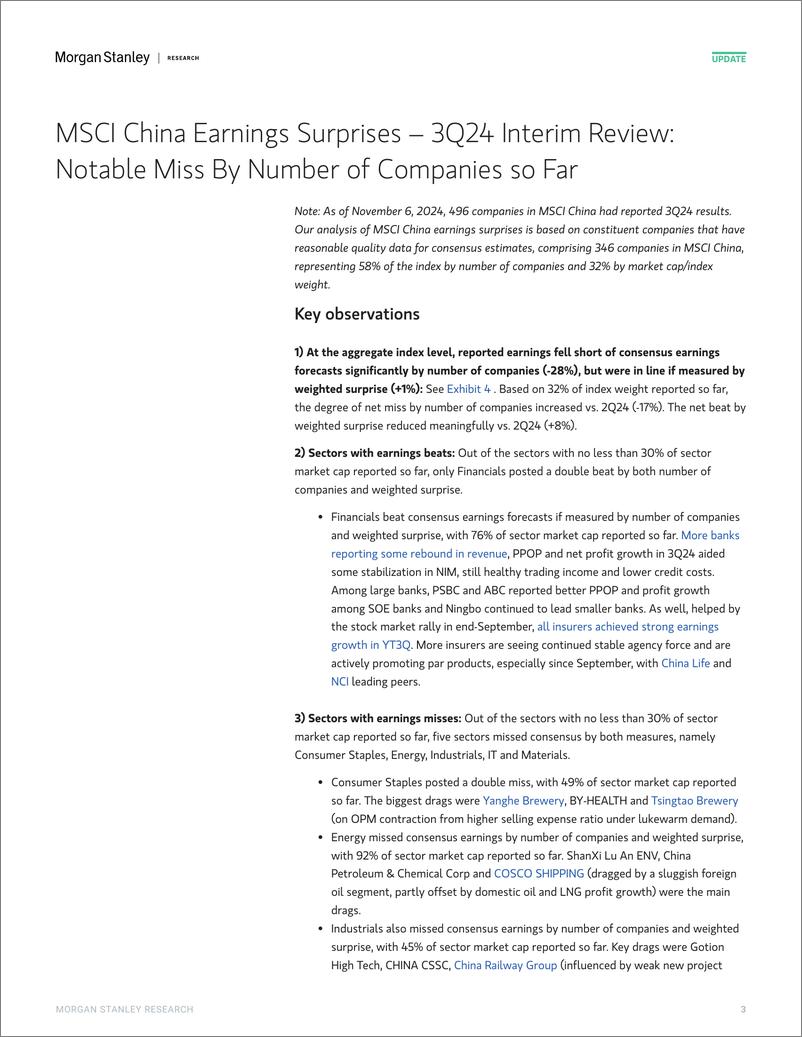 《Morgan Stanley-China Equity Strategy 3Q24 Interim Earnings Review Larger ...-111489210》 - 第3页预览图