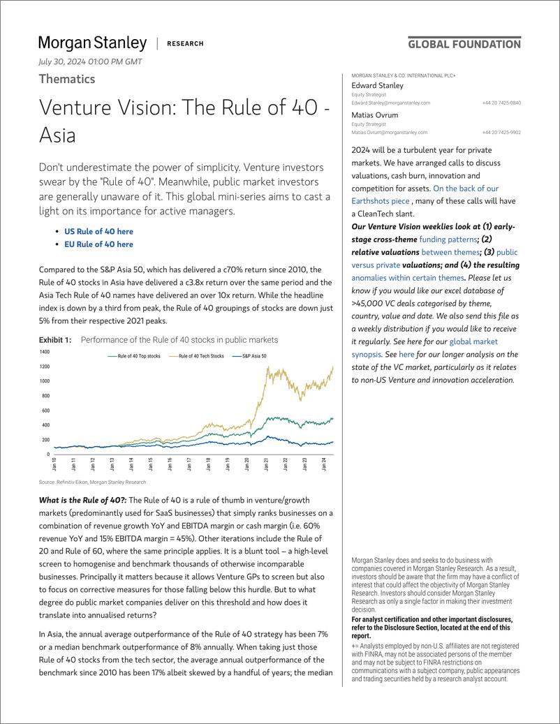 《Morgan Stanley-Thematics Venture Vision The Rule of 40 - Asia-109518629》 - 第1页预览图