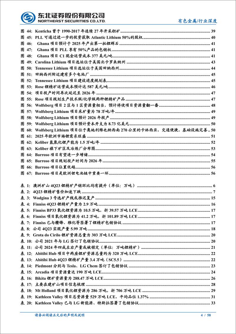 《有色金属行业海外锂矿企业2023Q4营情况跟踪报告：澳矿Q4产销率环比下滑，美非新增产能顺利放量-240424-东北证券-58页》 - 第4页预览图