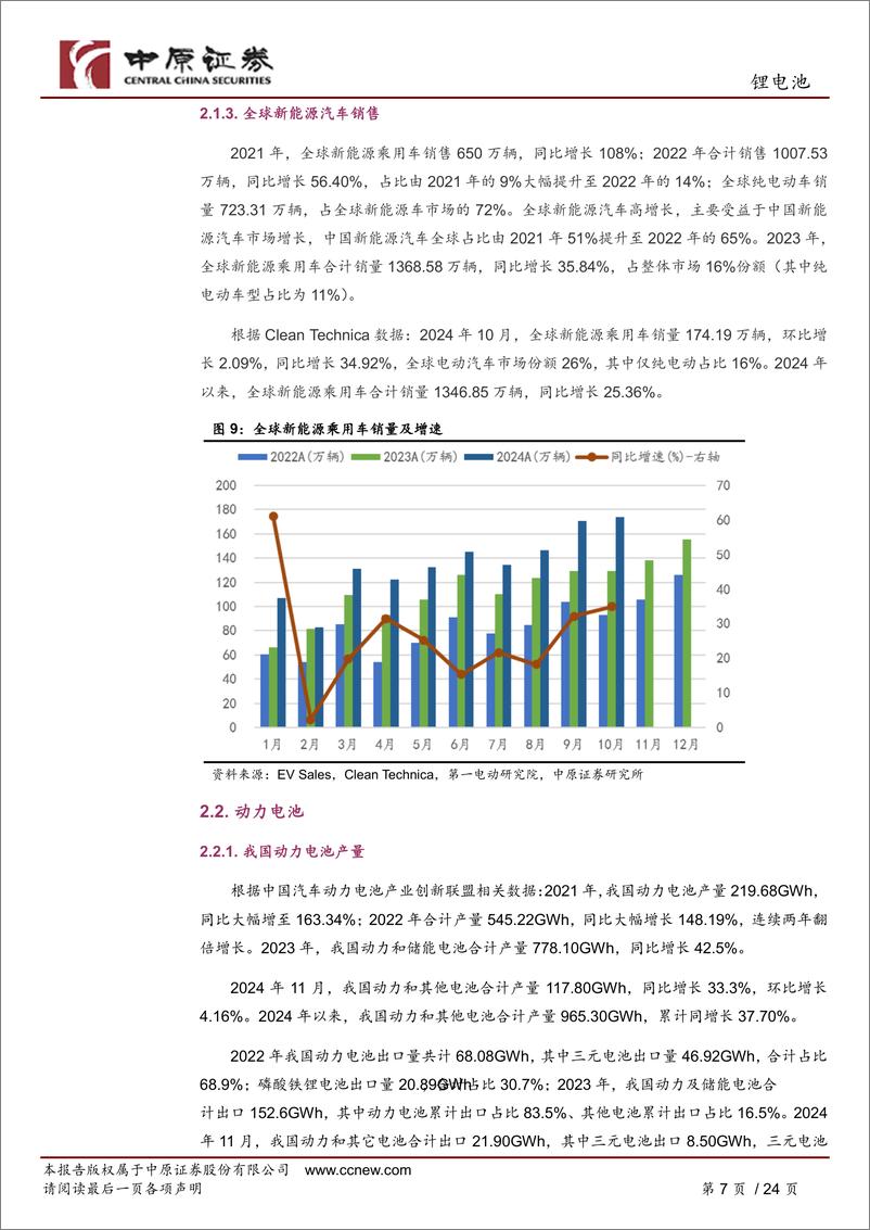 《锂电池行业月报：销量高增长，短期适度关注-250114-中原证券-24页》 - 第7页预览图