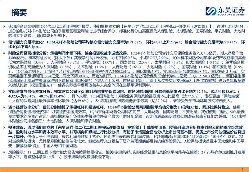 《保险行业从1Q24偿二代二期工程季报看头部财险公司经营质效：承保利润小幅下降，综合投资收益率逆势改善-240515-东吴证券-53页》 - 第2页预览图