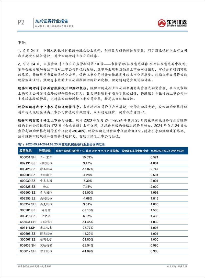 《机械行业报告：股份回购有助于估值修复-240925-东兴证券-10页》 - 第2页预览图