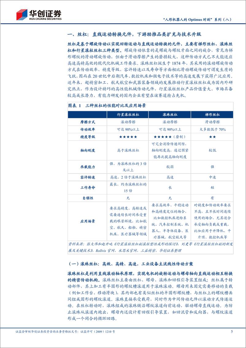 《机械行业“人形机器人的Optimus时刻”系列(八)-丝杠：大水之中，必有大鱼-240617-华创证券-26页》 - 第5页预览图