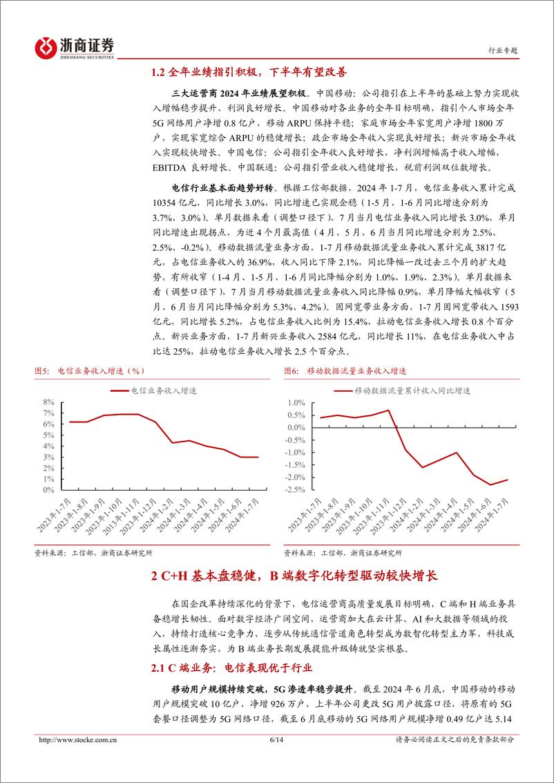 《通信行业电信运营商业绩综述专题报告-运营商24年中报总结：业绩稳健增长，派息明显提升-240904-浙商证券-14页》 - 第6页预览图