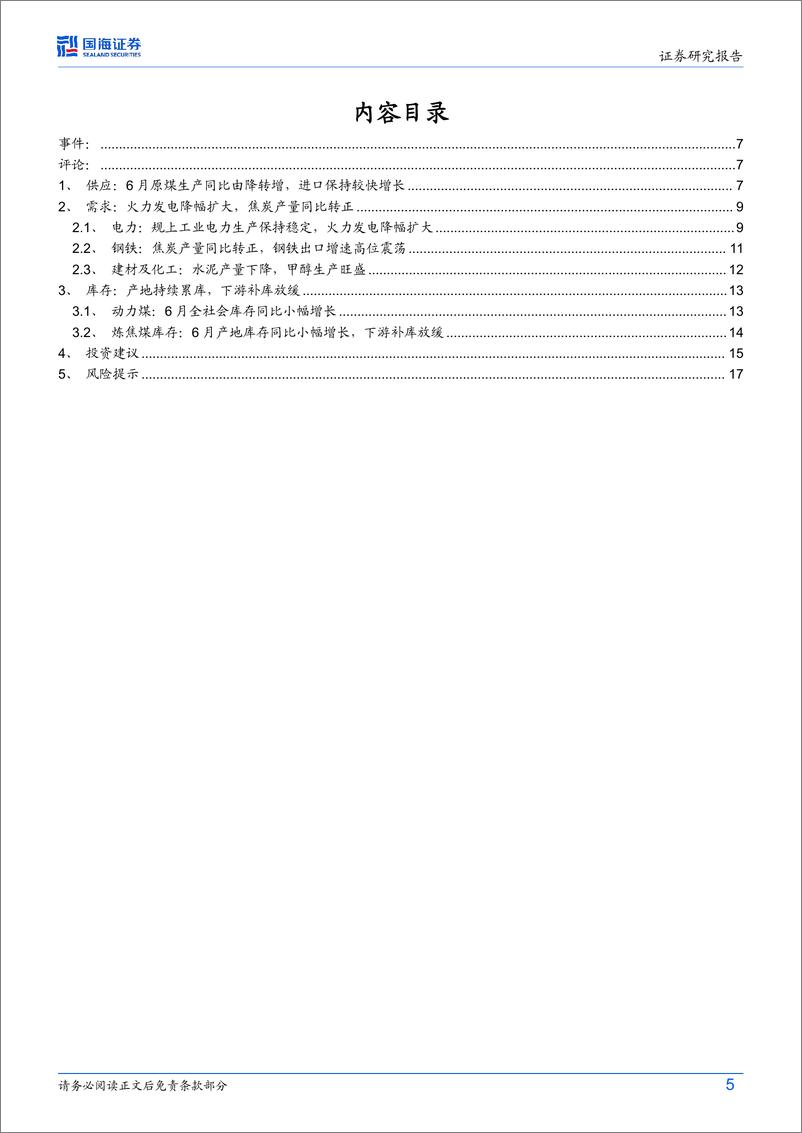 《6月煤炭行业供需数据全面解读：原煤生产由降转增，水电大增，火力发电阶段性降幅明显-240716-国海证券-19页》 - 第5页预览图