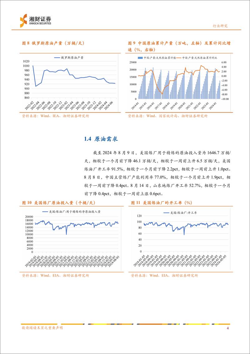 《石油石化行业动态分析：原油价格近期有所下跌，中长期有望高位震荡-240815-湘财证券-10页》 - 第4页预览图