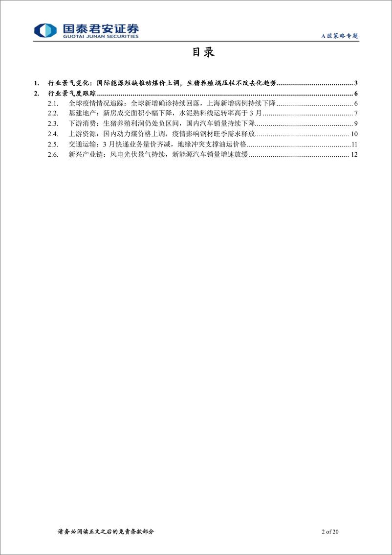 《行业景气度观察系列第45期：国际能源短缺推动煤价上调，生猪养殖端压栏不改去化趋势-20220508-国泰君安-20页》 - 第3页预览图