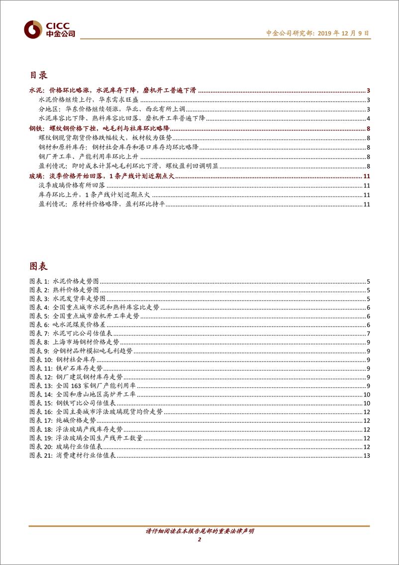 《钢铁、建材行业：华东、华南水泥继续调涨，螺纹、玻璃步入淡季降价通道-20191209-中金公司-16页》 - 第3页预览图