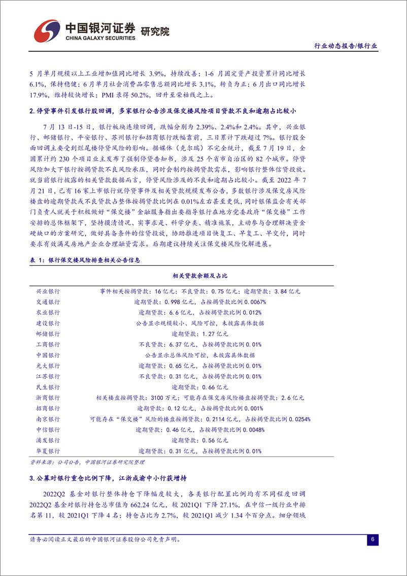 《银行业动态报告：信贷与经济数据改善，停贷风险引发银行短期回调-20220725-银河证券-19页》 - 第8页预览图