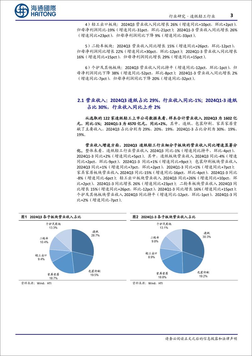 《造纸轻工行业季报：轻工出口及二轮车收入高增，细分子板块分化明显-241108-海通国际-16页》 - 第3页预览图