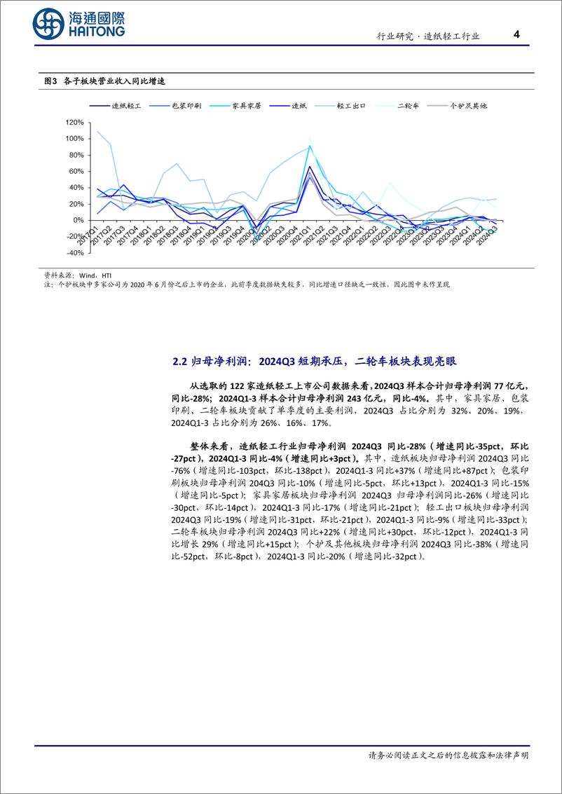 《造纸轻工行业季报：轻工出口及二轮车收入高增，细分子板块分化明显-241108-海通国际-16页》 - 第4页预览图