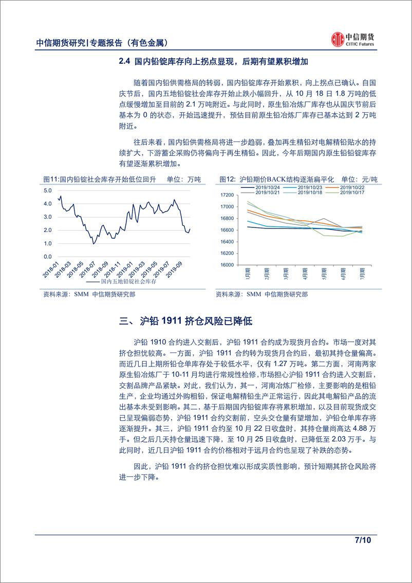 《有色金属专题报告：国内铅锭库存向上拐点确认，沪铅期价有望开启下行通道-20191028-中信期货-10页》 - 第8页预览图