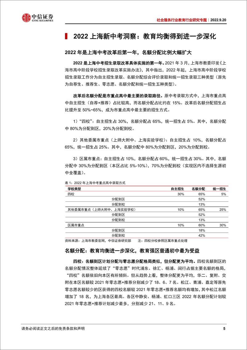 《社会服务行业教育行业研究专题：上海新中考洞察，教育均衡得到进一步深化-20220920-中信证券-17页》 - 第6页预览图